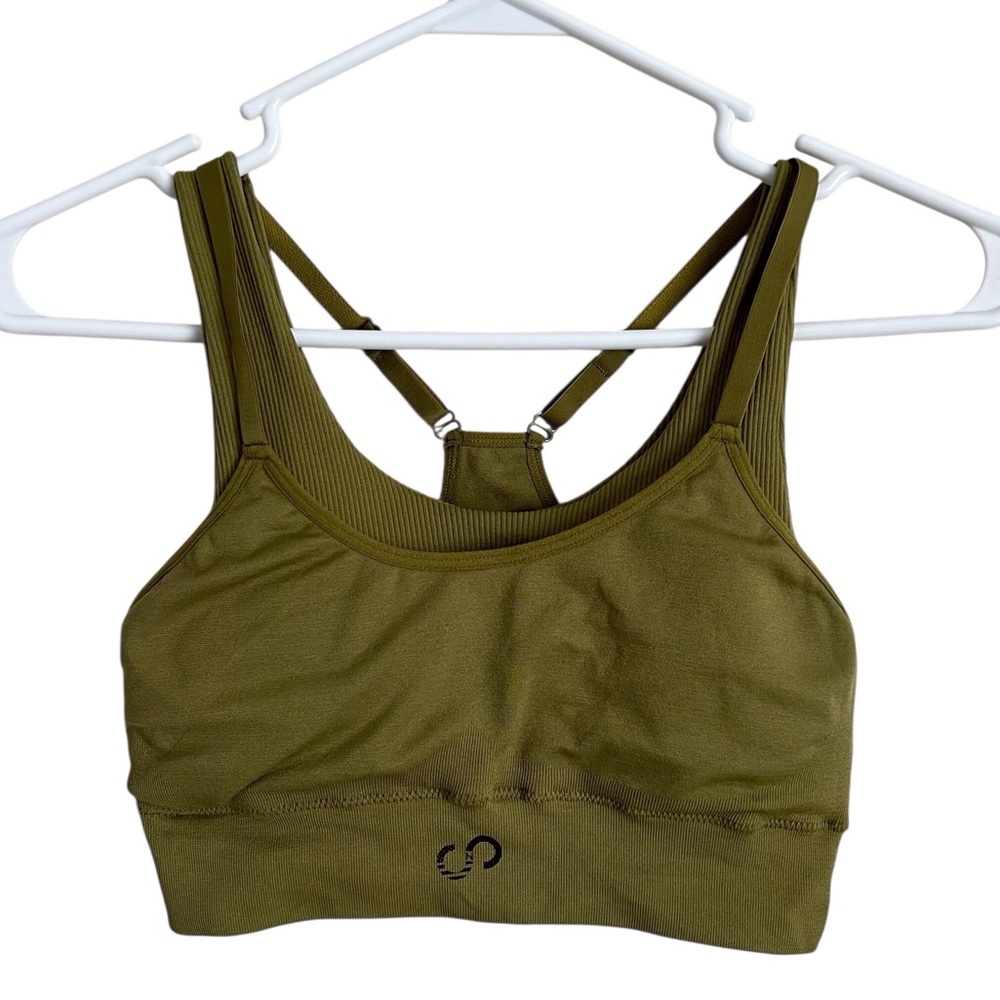 Curves N Combatboots Sports Bra Green Double Layer Racerback Athletic Size Small